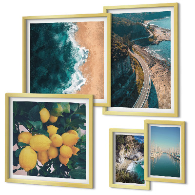 Set di 5 quadri Paesaggi marini agrumi