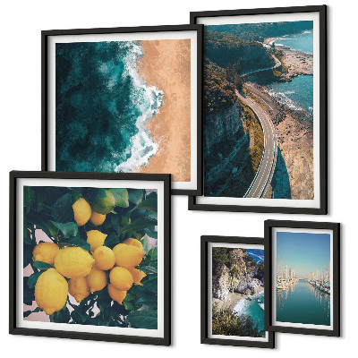 Set di 5 quadri Paesaggi marini agrumi