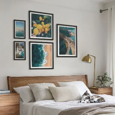 Set di 5 quadri con paesaggi marini e agrumi