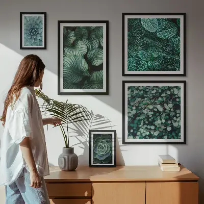 Set di quadri incorniciati con foglie di piante succulente e motivi naturali