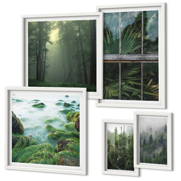 Set di 5 quadri Paesaggi verdi, foreste, vegetazione