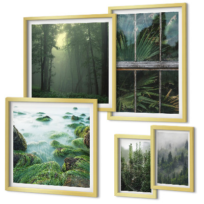 Set di 5 quadri Paesaggi verdi, foreste, vegetazione