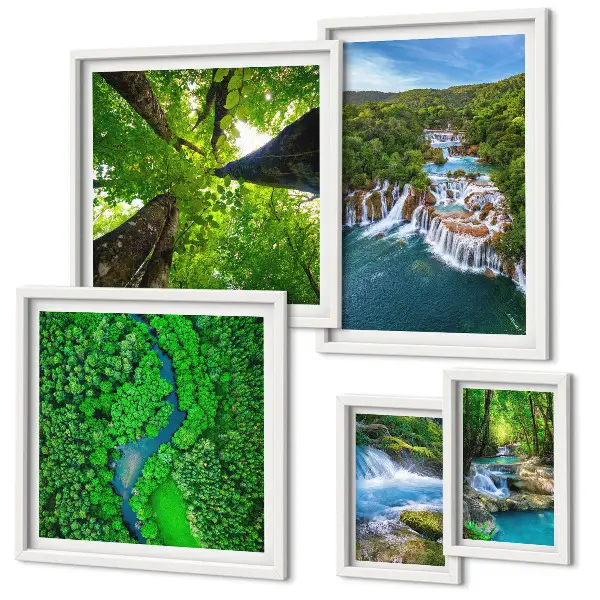 Cascate, paesaggi verdi quadro polittico con cornice