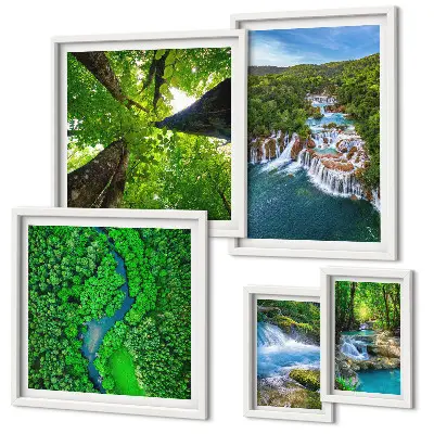 Cascate, paesaggi verdi quadro polittico con cornice