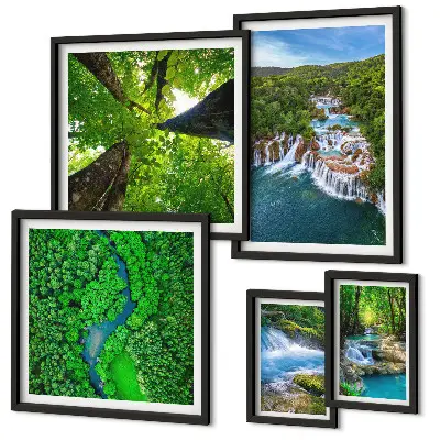 Cascate, paesaggi verdi quadro polittico con cornice