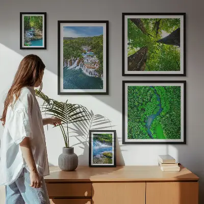 Cascate, paesaggi verdi quadro polittico con cornice