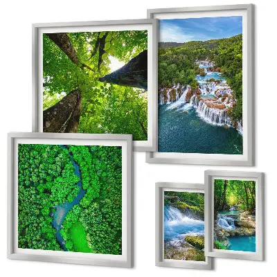 Cascate, paesaggi verdi quadro polittico con cornice