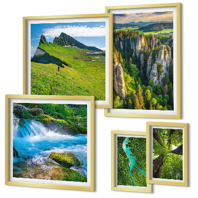 Set di 5 quadri Paesaggi montagne fiumi foreste