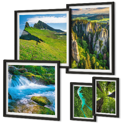 Set di 5 quadri Paesaggi montagne fiumi foreste