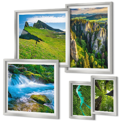 Set di 5 quadri Paesaggi montagne fiumi foreste