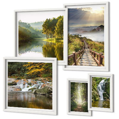 Set di 5 quadri Paesaggi naturali, cascate, sentieri forestali