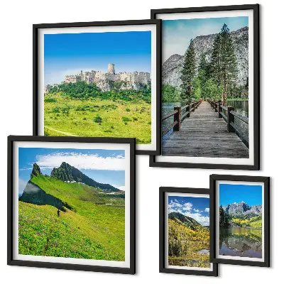 Set di quadri incorniciati con paesaggi montani e cascate
