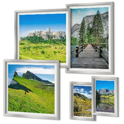 Set di quadri incorniciati con paesaggi montani e cascate