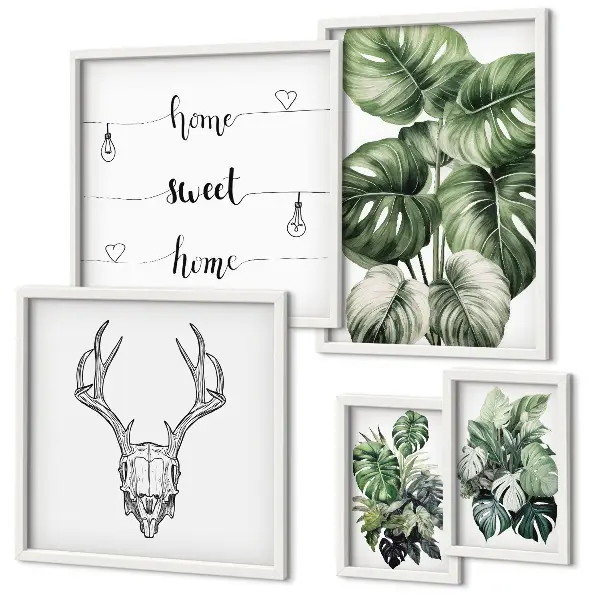 Set di 5 quadri con motivi vegetali e natura