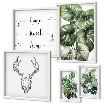 Set di 5 quadri Motivi vegetali con la natura in casa
