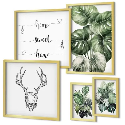 Set di 5 quadri con motivi vegetali e natura