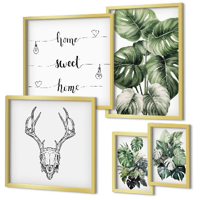 Set di 5 quadri Motivi vegetali con la natura in casa