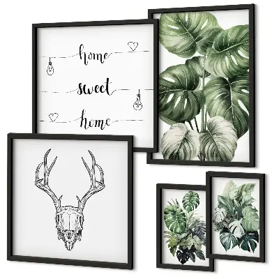 Set di 5 quadri con motivi vegetali e natura