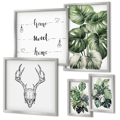 Set di 5 quadri Motivi vegetali con la natura in casa