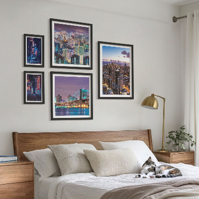 Set di 5 quadri Paesaggi notturni cittadini illuminati da luci al neon