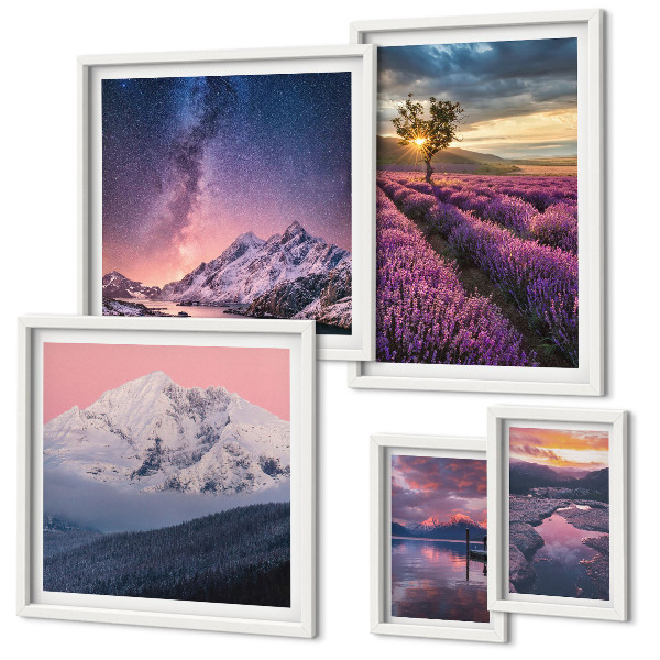 Set di quadri incorniciati Paesaggi naturali di montagne di lavanda