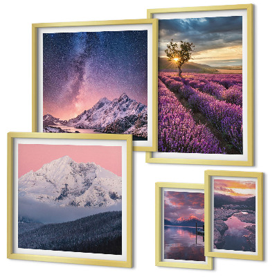 Set di quadri incorniciati Paesaggi naturali di montagne di lavanda