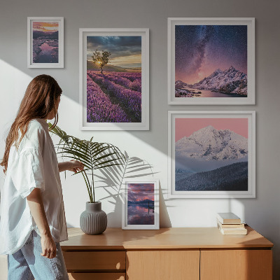 Set di quadri incorniciati Paesaggi naturali di montagne di lavanda