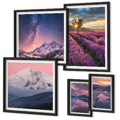 Set di quadri incorniciati Paesaggi naturali di montagne di lavanda