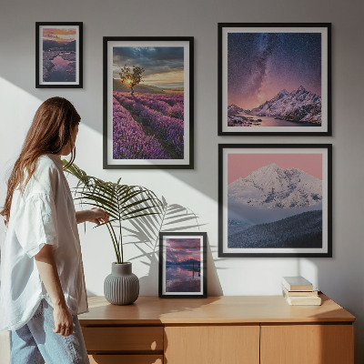Set di quadri incorniciati Paesaggi naturali di montagne di lavanda