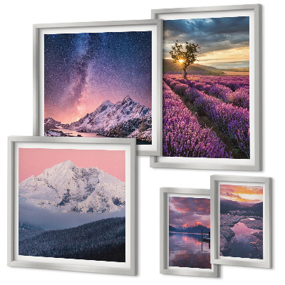Set di quadri incorniciati Paesaggi naturali di montagne di lavanda