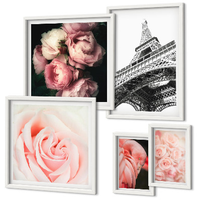 Polittico con cornice Rose Torre Eiffel Romanticismo