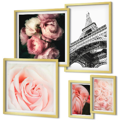 Polittico con cornice Rose Torre Eiffel Romanticismo