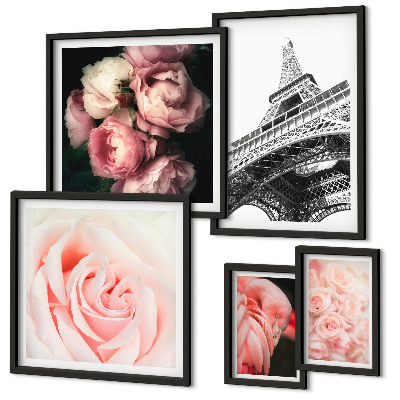 Polittico con cornice Rose Torre Eiffel Romanticismo