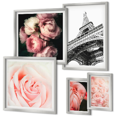 Polittico con cornice Rose Torre Eiffel Romanticismo