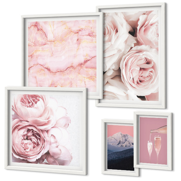 Set di 5 quadri Fiori rosa, elegante tocco di stile