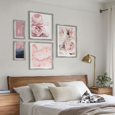 Set di 5 quadri Fiori rosa, elegante tocco di stile