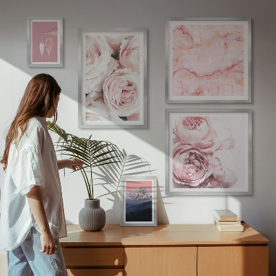 Set di 5 quadri Fiori rosa, elegante tocco di stile