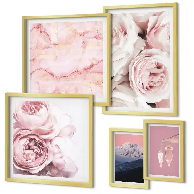 Set di 5 quadri con stampa di fiori rosa dal tocco elegante