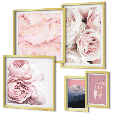 Set di 5 quadri Fiori rosa, elegante tocco di stile