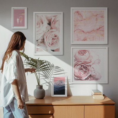 Set di 5 quadri Fiori rosa, elegante tocco di stile