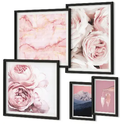 Set di 5 quadri con stampa di fiori rosa dal tocco elegante
