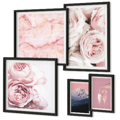 Set di 5 quadri Fiori rosa, elegante tocco di stile