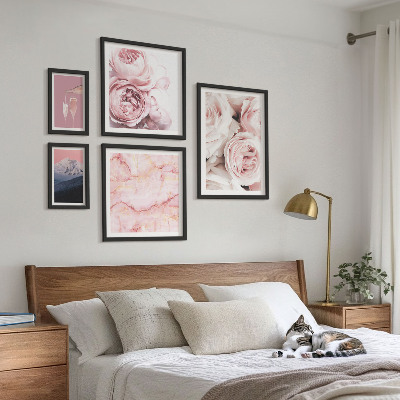 Set di 5 quadri Fiori rosa, elegante tocco di stile