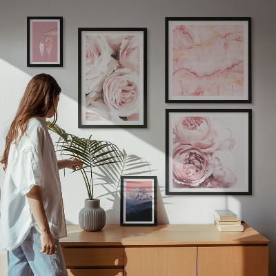 Set di 5 quadri Fiori rosa, elegante tocco di stile