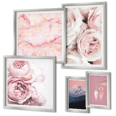 Set di 5 quadri Fiori rosa, elegante tocco di stile