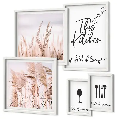 Set di 5 quadri tema cucina bohémien con scritta amo cucinare