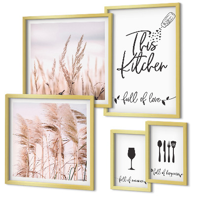 Set di 5 quadri Cucina bohémien, amo cucinare