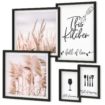 Set di 5 quadri tema cucina bohémien con scritta amo cucinare