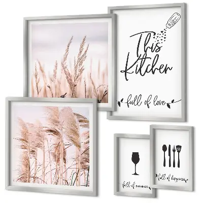 Set di 5 quadri tema cucina bohémien con scritta amo cucinare
