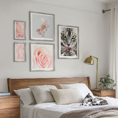 Set di quadri incorniciati Gatti rose delicate sfumature